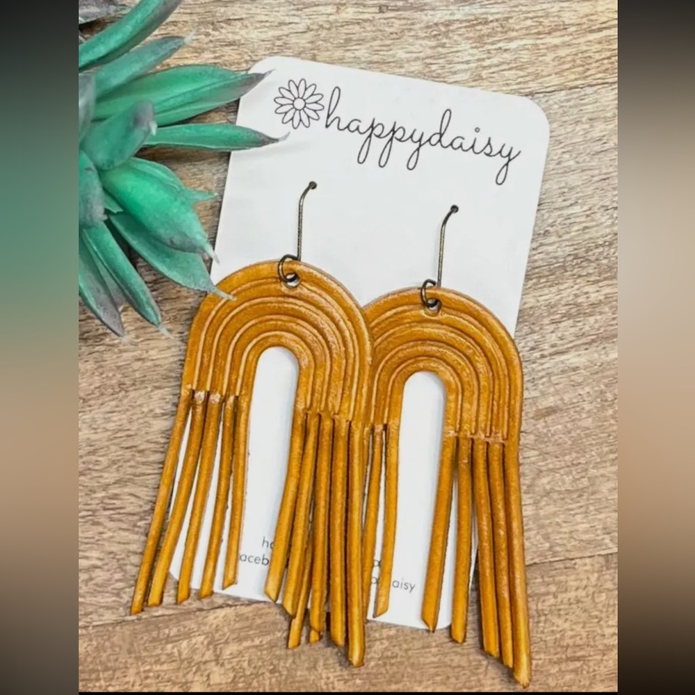 Brown Rainbow Fringe Embossed
Leather Earrings